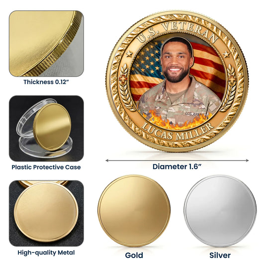 U.S. Veteran 250 Years Of Freedom Custom Photo - Personalized Coin