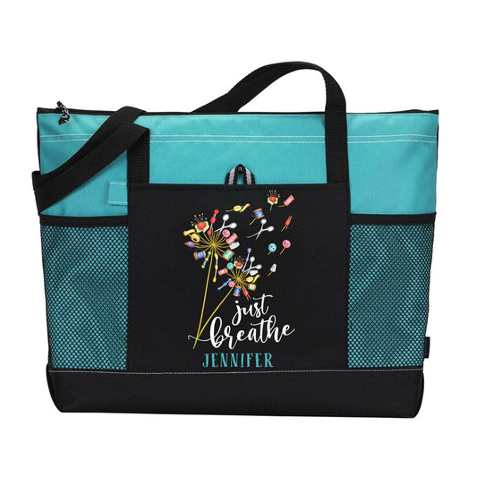 Personalized Just Breathe Sewing Lover Tote Bag