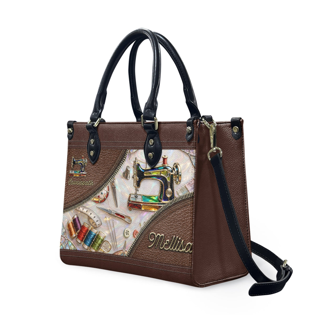 Personalized Sewciopath Sewing Lover Leather Handbag
