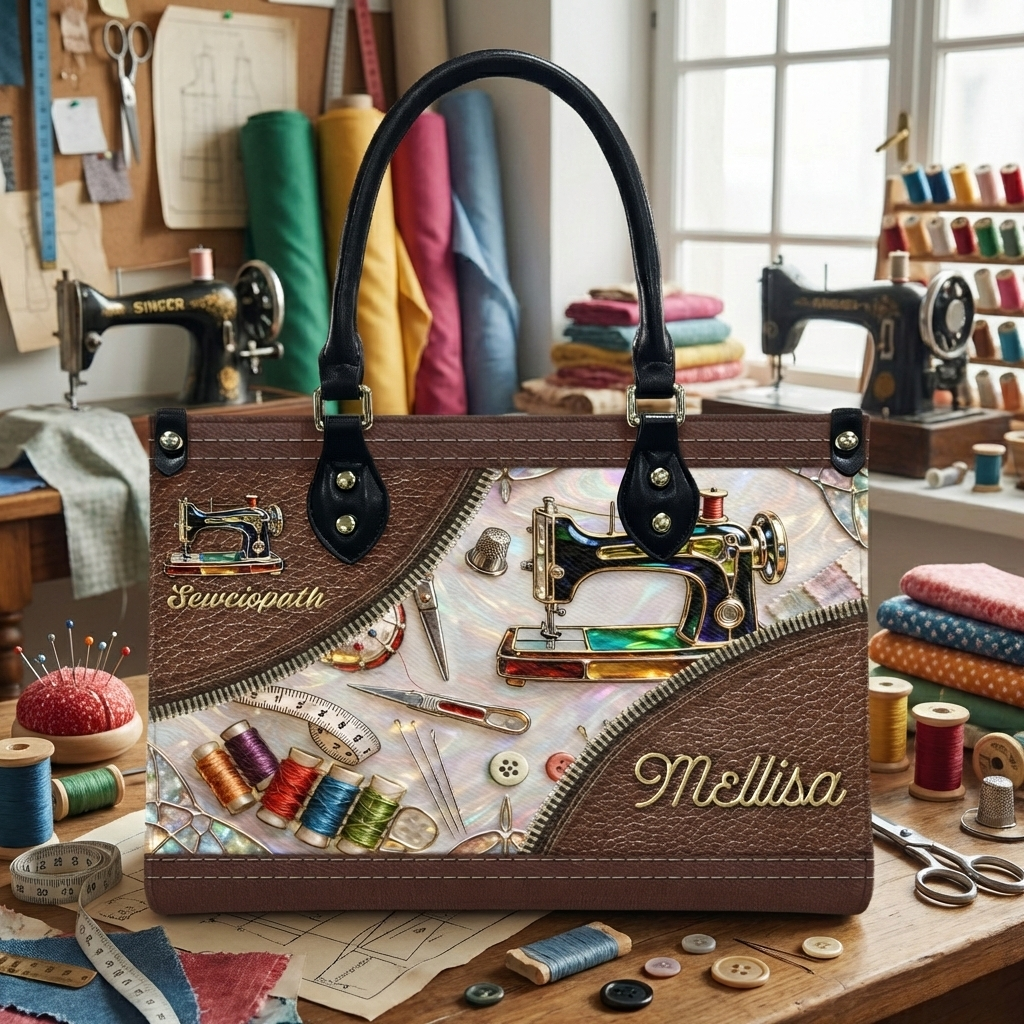 Personalized Sewciopath Sewing Lover Leather Handbag